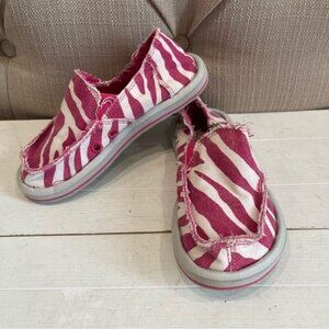 Sanuk Girl's Sideskip Slip On Shoes Pink & White Flats Sz 10